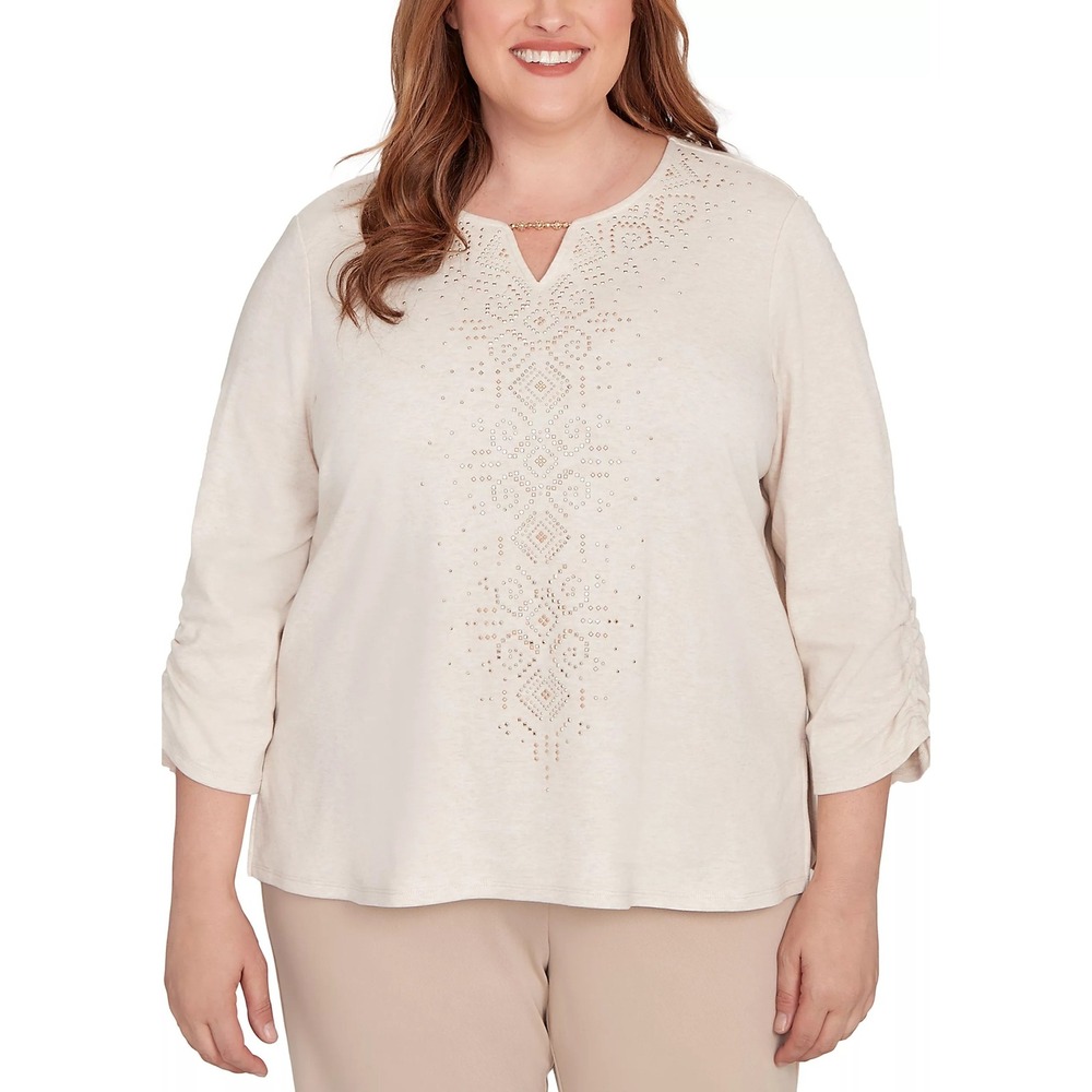 MSRP $63 Alfred Dunner Urban Legend Women's 3X Stone Center Embellished Top